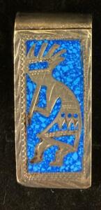 Sterling Silver Kokopelli Money Clip with Blue Turquoise Inlay, 925 Stamped, Southwest Style- Unable to Verify