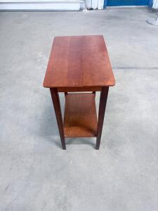 Solid Wood Side Table, 18"x12"x24" with Shelf, Medium Brown Finish, Simple Transitional Style