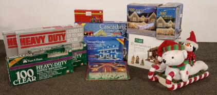 Holiday Christmas Lights Lot: Icicle, Curtain, Swag, Heavy Duty, 1,400+ Clear Indoor/Outdoor Bulbs