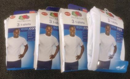 Fruit of the Loom EasyCare Men's White T-Shirts, 4 Packs of 3, Size Medium, 60/40 Cotton/Poly