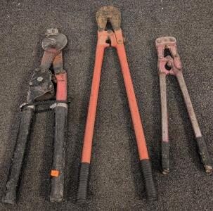 Set of 3 Manual Bolt Cutters &ndash; 24-36in, Steel Centers, Compound & Standard Types, Heavy Duty