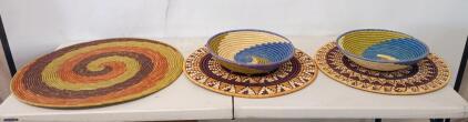 Handwoven African-Style Coiled Basket Bowls & Trays, Spiral & Star Patterns, 12&ndash;18 in Diameter