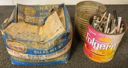 PSS 10 Gauge Galvanized Roofing Nails 1-1/2" w/ Neoprene Washers, Vintage Cans