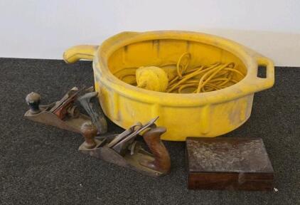 Vintage Bench Hand Planes, Wooden Storage Box, Large Poly Tub with Rope & Float Set