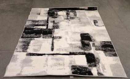 Livabliss Siyah Abstract Blocks Area Rug 5'2" x 7' Machine Woven, Ivory/Gray/Black, Oeko-Tex