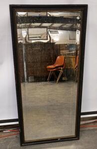 Large Antique-Style Wood Framed Wall Mirror, 62"x32", Rectangular, Visible Aging