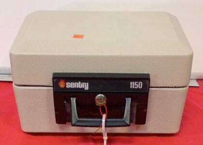 Sentry 1150 Fireproof Safe Lockbox, 0.18 cu ft, UL 350 1/2 hr, Keyed, Portable, Serial H135474 14"x10"x8"