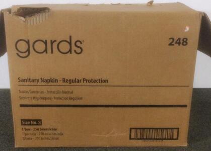 Gards Regular Maxi Sanitary Napkin Size 8, apx. 250 Individually Boxed Pads, UPC 075289178248