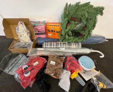 Mix Home Lot- Two New Rags, umbrella, Auto Solar Charge Controller, Hose Brushes, Birdfeeder and more.