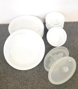 14-Piece White Dinnerware Set with Frosted Glass Covered Serving Dish and Lid &ndash; Plates, Bowls