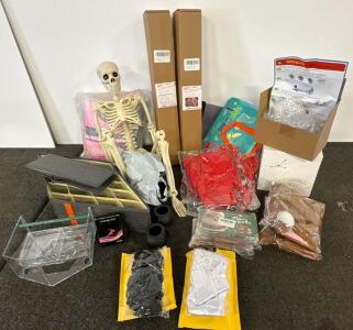 Assorted Home Decor, Costumes, Projector Light, Stopwatch, Skeleton & Organizers, and much more