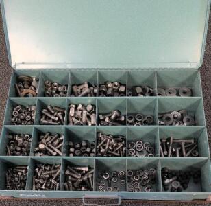 Curtis Metal Storage Case with 24-Compartment Assorted Steel Bolts, Nuts, Washers, ~500 pcs