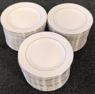 36-Piece White Porcelain Dinner Plates, 10.5", Silver Trim, Classic Formal Style