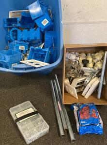Assorted Electrical Hardware Lot: Outlet Boxes, Wire Nuts (100ct), Screws, Lamp Holders, Conduit