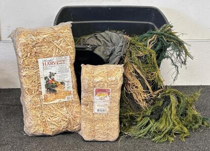 Bushrag Camouflage XL/XXL Ghillie Suit with Tote & FloraCraft Straw Bales Porch Display - 2 Sizes