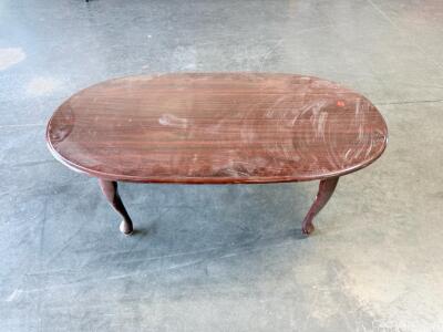 Oval Queen Anne Coffee Table, Dark Wood, Cabriole Legs, Approx. 41"x21"x17"