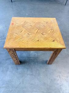 Square Oak End Table with Geometric Inlay Top, 20"x20"x20", Sturdy Wood Construction