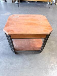 Octagonal Side Table with Shelf, Engineered Wood, Brown Top & Black Legs, 22" H