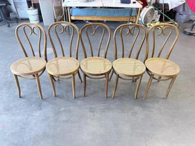 Set of 5 Bentwood Caf&eacute; Chairs with Caned Seats, Heart Back, Vienna Style, 35.5" Tall