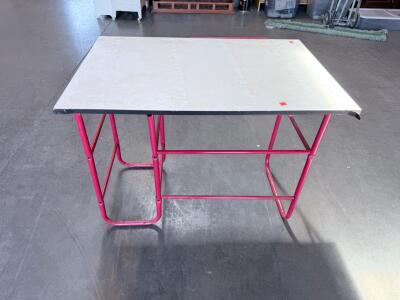 Rectangular School Desk, Metal Frame, 36"x24", White Top, Pink Legs, Student Classroom Table