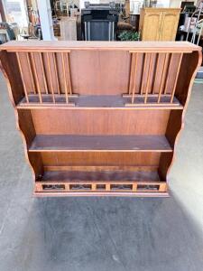 Wall-Mounted Wooden Plate Rack Hutch, 48"x48", 8 Plate Slots, Iron Accent, 2 Shelves