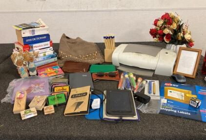 HP DeskJet 842C Printer ( Powers On ), Nook E-Reader ( Powers On ), ColorBox Stamps, Books, Bulk Office & Craft Lot and More