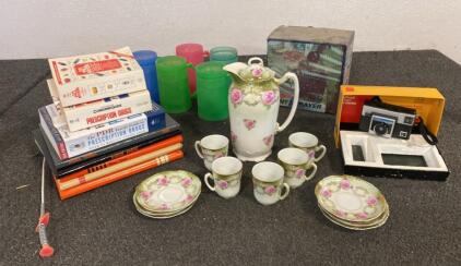 Kodak Instamatic 104 Camera w/Box, 13-Pc China Rose Tea Set, Burgess Paint Sprayer, Book Lot