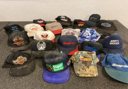 Vintage Advertising Hat Lot &ndash; Chevrolet, Harley-Davidson, Snap-On, Les Schwab, 18 Promo Caps