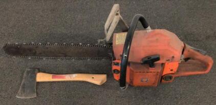 Husqvarna 2100 Chainsaw, Gas Powered, 24" Bar, 82cc, Serial 532012, Sweden, w/ Hatchet