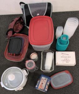 Assorted Kitchenware Lot &ndash; Storage Containers, Slow Cooker, Cutlery, Pampered Chef Jar Opener