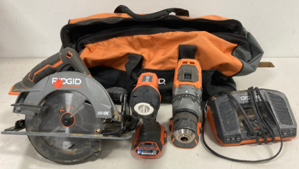 RIDGID Electric Saw And RIDGID Electric Drill And FlashLight With Battery Charger And Bag