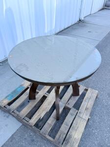Round 48" Glass Top Dining Table with Wood Base, Seats 4, Indoor/Outdoor
