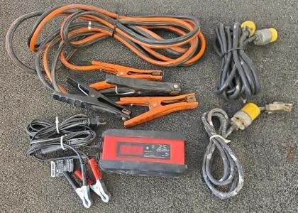 Schumacher Battery Extender 3A 6/12V Charger, Jumper Cables, 2 Extension Cords Bundle