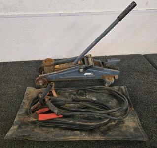 Hydraulic Floor Jack 2-Ton Blue Steel Trolley Jack & 12ft Jumper Cables w/ Bag