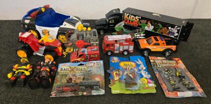 Assorted Toy Lot: Tonka Fire Rescue, TYCO Looney Tunes, NYLINT Kids&rsquo; Club Semi, Carded Figures