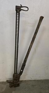 Vintage Mechanical Farm Jack, 48" Lift Height, 7,000 lb Capacity, Wood Handle, Heavy Rust