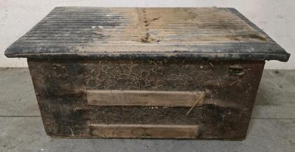 Antique Victorian Wooden Trunk, Velvet Interior, 32"x15"x17", Embossed Leather Exterior