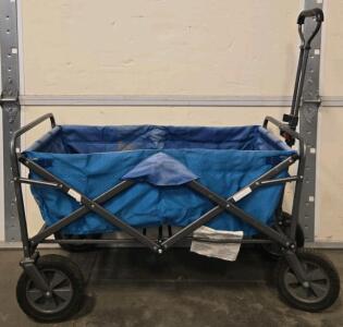 Folding Utility Wagon, Blue, Steel Frame, 150 lb Capacity, Telescoping Handle, Mesh Pockets 20" x 35" x 23"