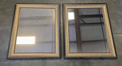 Set of 2 Framed Wall Mirrors, 22"x28", Gold & Black Beaded Trim, Model X-535, Dual Mount