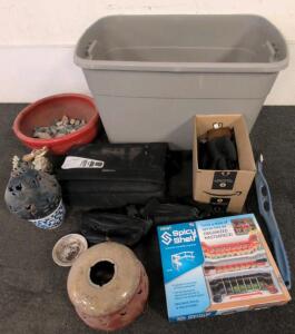 Mixed Household Lot: Spicy Shelf Organizer NIB, Funetz Bag, Decor Lanterns, Tote, Fanny Packs