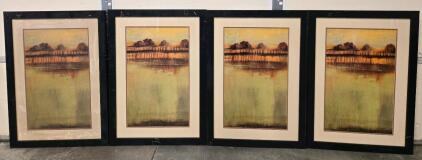 (4) Framed Abstract Landscape Art Print 24x35 Inch, FSAMPLE #WAT0084764, Made in USA