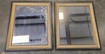 Set of 2 Framed Wall Mirrors, 22"x28", Gold & Black Beaded Trim, Model X-535, Dual Mount