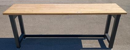 Industrial Steel Frame Workbench, 8 ft x 30 in Maple Top, Leveling Feet