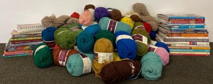 Large Lot: Wool of the Andes Worsted Yarn (est. 45 Skeins, approx. 4950 Yards), Knitting Pattern Books