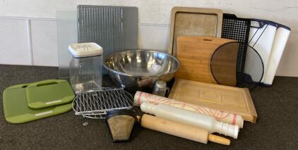 Large Assorted Kitchen Prep Set - Cutting Boards, Mixing Bowls, Rolling Pins, Baking Trays & More