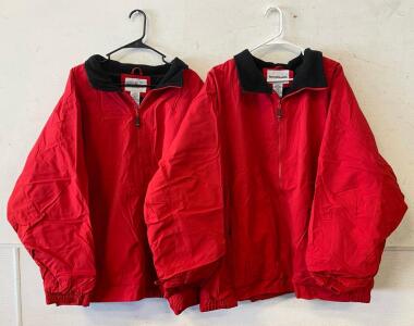 (2) WearGuard 4XL Red Fleece Lined Pullover Jacket Style 82401, Partial Zip, RN#49995