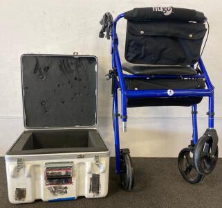 Hugo Elite Folding Rollator Walker Blue w/ Storage Bags & Heavy-Duty Foam-Lined Travel Case