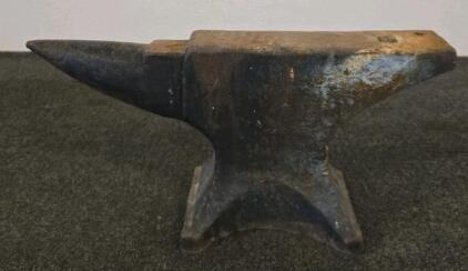 London Pattern Blacksmith Anvil, Wrought Iron & Steel Face, Vintage UK, Unknown Weight. Approximate Dimensions 19"x 3.5&rdquo;x 8-3/4&rdquo;