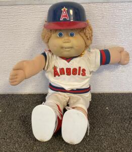 Cabbage Patch Kids Angels MLB Baseball Doll, 16" Soft Body, Vintage 1980s, Uniform & Helmet