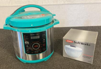 Elite Bistro 8 Qt Electric Pressure Cooker Teal ( Powers On - Looks Unused) OXO SoftWorks Little Salad & Herb Spinner Boxed